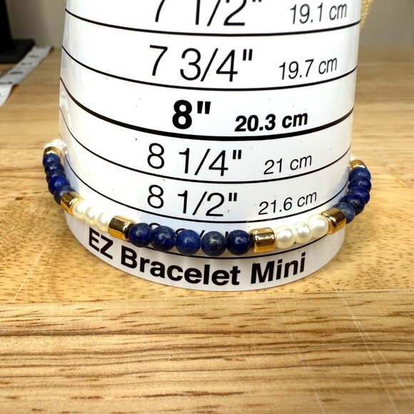 J.Crew Pearl & Lapis Blue Stone Anklet With Gold Accents Adjustable Length - Picture 7 of 11